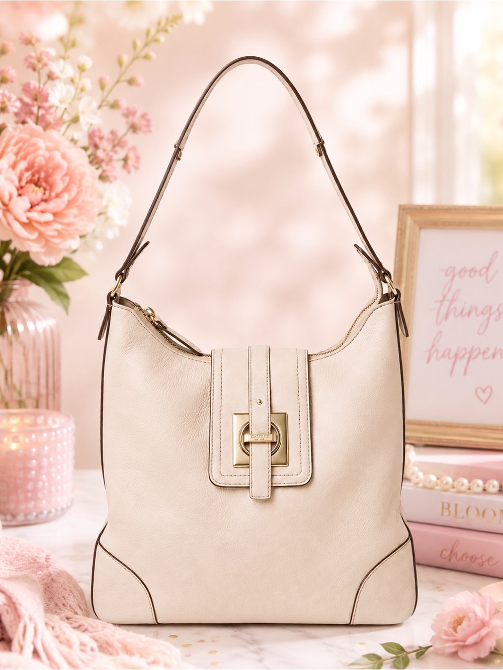 Kate Spade Gold Coast Stevie Hobo Ivory Cream Pebbled Leather Shoulder Bag